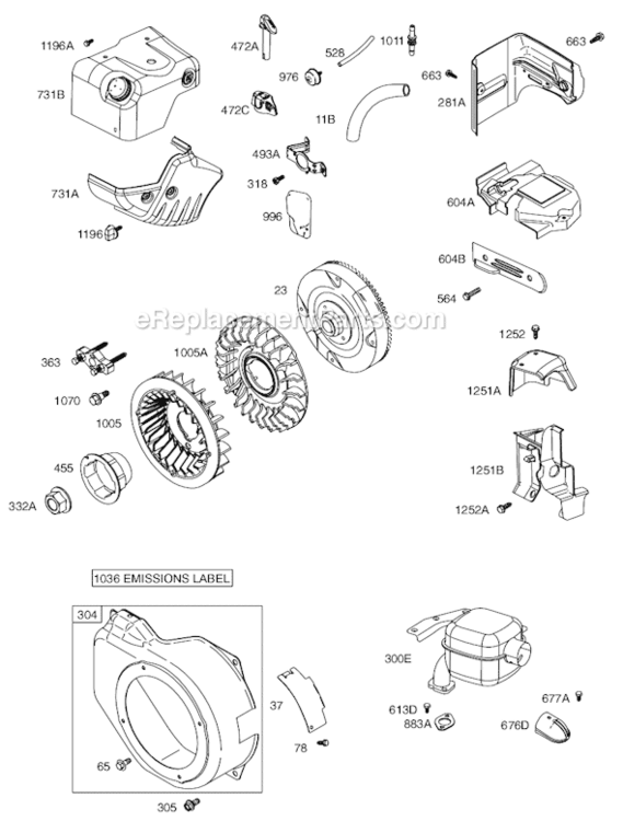Page E Diagram and Parts List for 12E100 0007-0268 Briggs and Stratton Engine